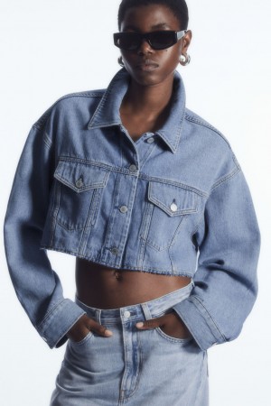 Camasa COS Oversized Cropped Denim Overshirt Dama Albastri Deschis | Romania-857XVKISJ