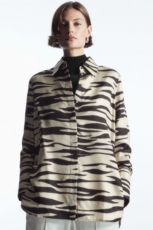 Camasa COS Oversized Zebra-Print Silk Dama Albi | Romania-519XWHAVE