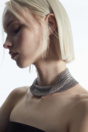 Colier COS Chainmail Choker Dama Argintii | Romania-038SXMIQK