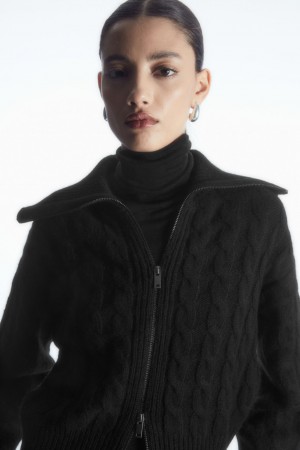 Geci COS Cable-Knit Lână Zip-Up Dama Negrii | Romania-763NYWTDI