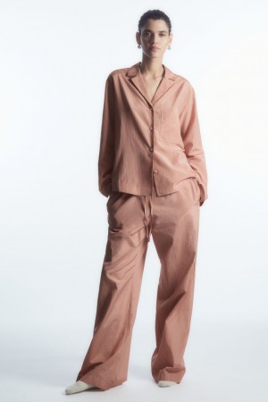 Pantaloni COS In Dungi Silk-Blend Pajama Dama Roz | Romania-079BRUVMP