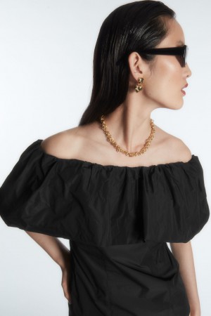 Topuri COS Voluminous Off-The-Shoulder Dama Negrii | Romania-148VPDQZX