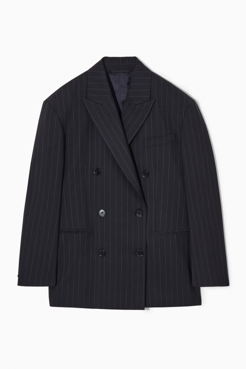 Blazer COS Oversized Pinstriped Lână Dama Bleumarin | Romania-524FXZHIY