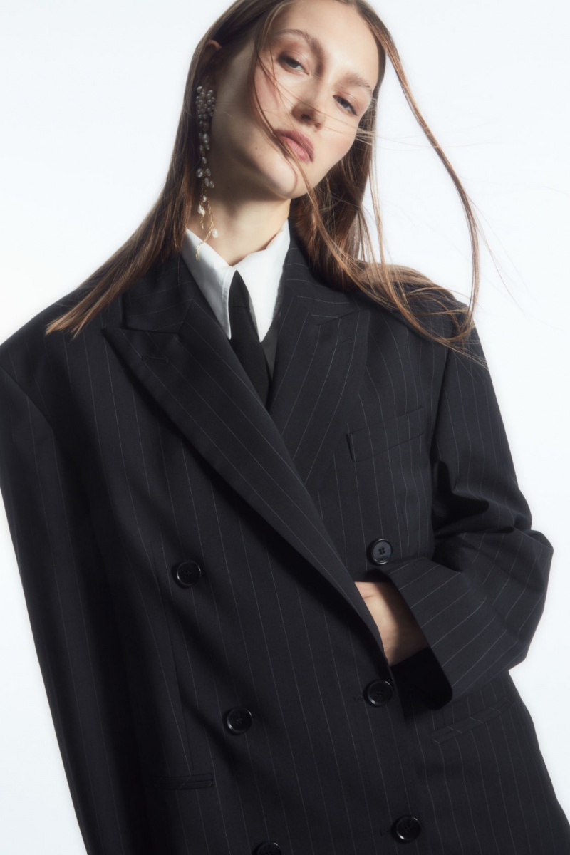 Blazer COS Oversized Pinstriped Lână Dama Bleumarin | Romania-524FXZHIY