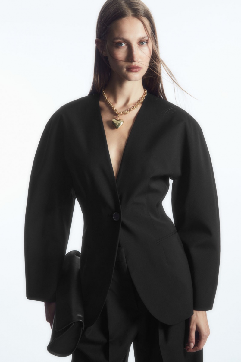 Blazer COS Sculpted Collarless Lână Dama Negrii | Romania-158HKZOMR