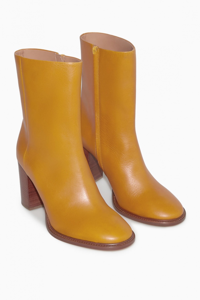 Botine COS Block-Heel Piele Dama Galbeni Maro | Romania-387HJWTLG