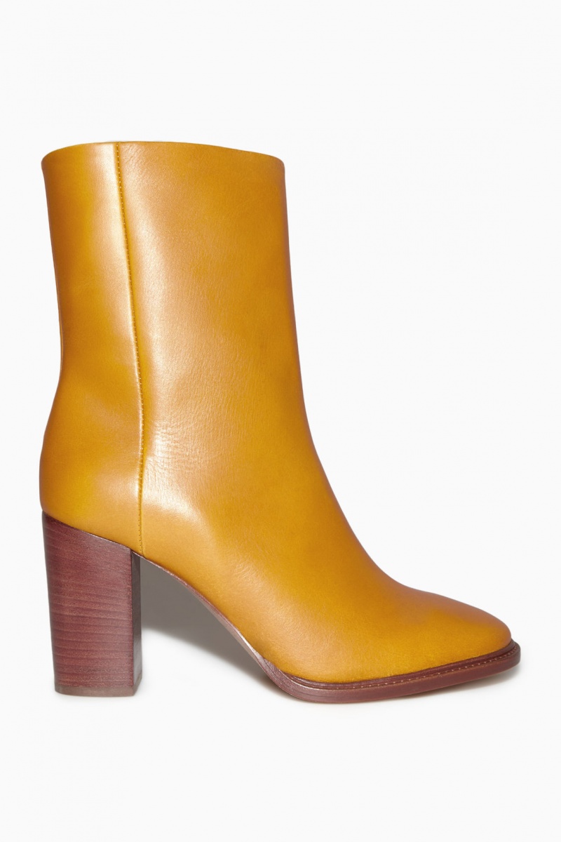 Botine COS Block-Heel Piele Dama Galbeni Maro | Romania-387HJWTLG