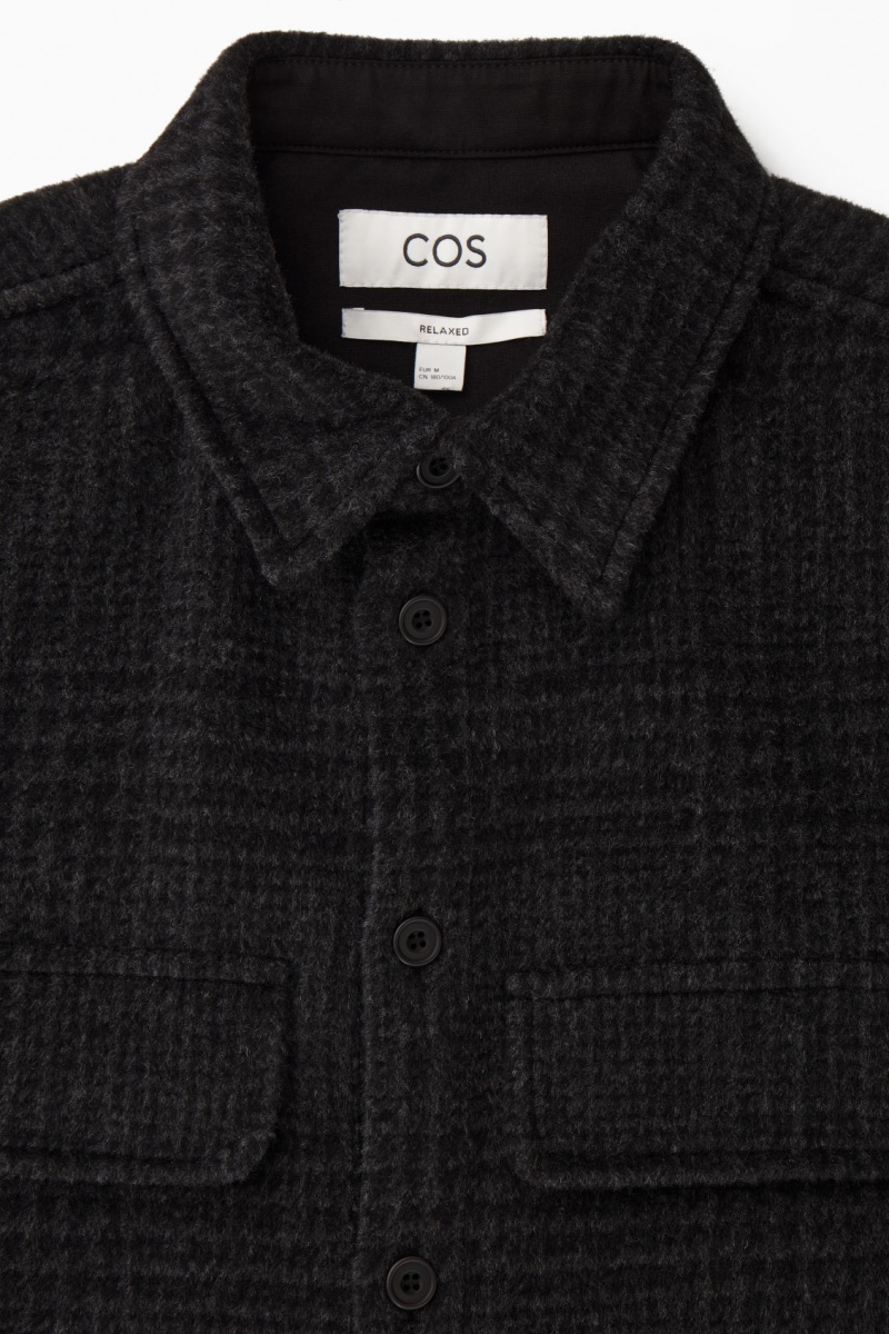 Camasa COS Checked Recycled Lână Overshirt Barbati Gri Inchis | Romania-648BJGAYE