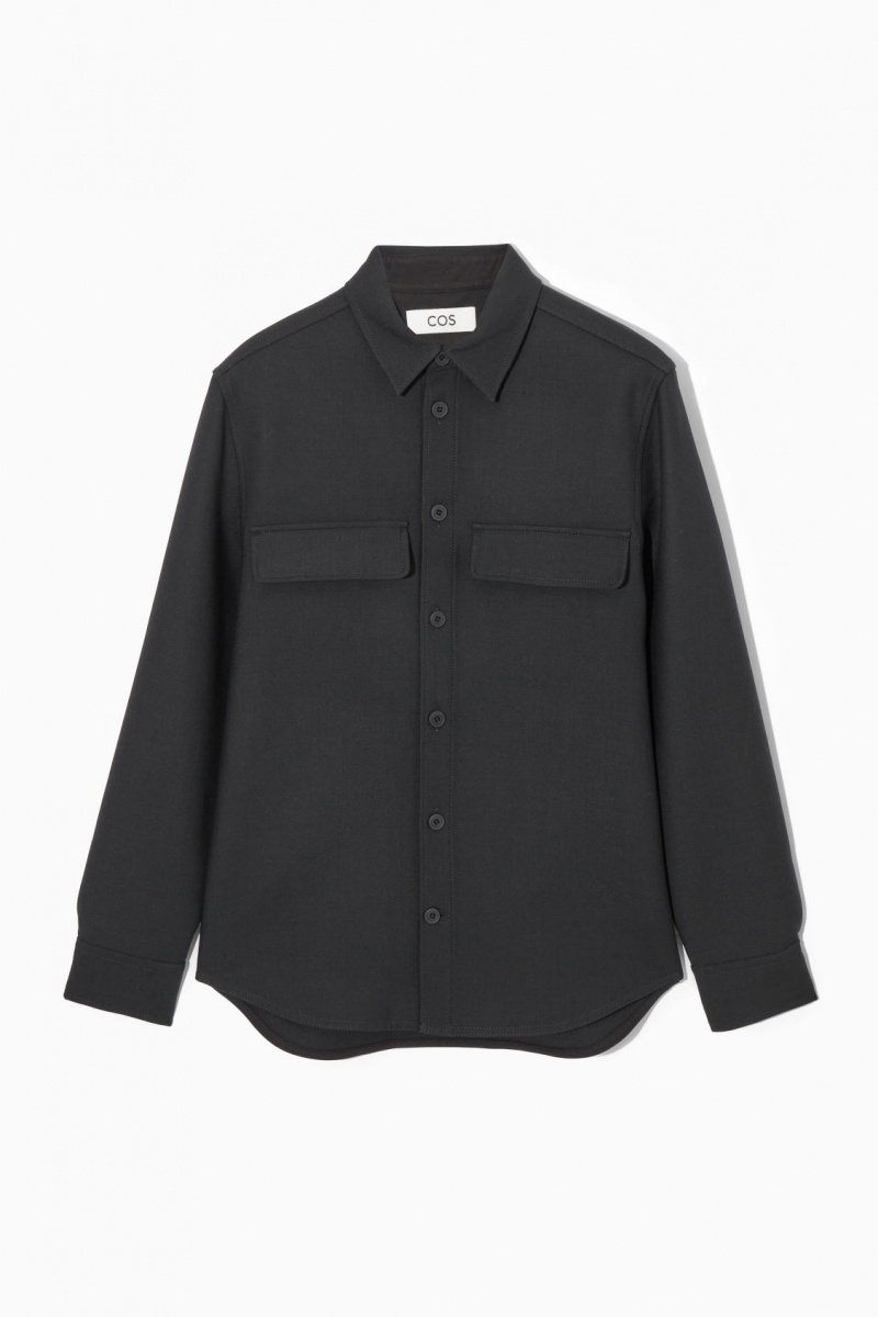 Camasa COS Flap-Pocket Lână-Blend Overshirt Barbati Negrii | Romania-537DWJTAF