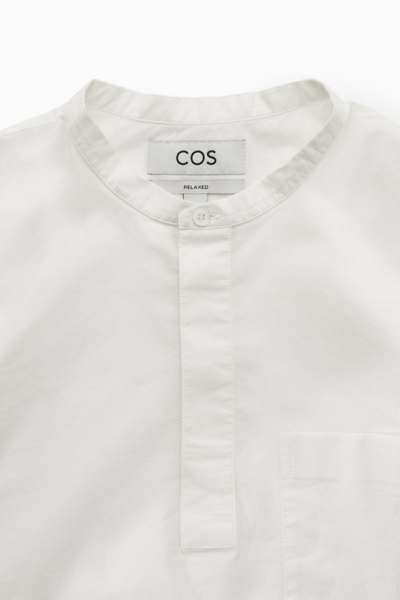 Camasa COS Grandad-Collar Half-Placket Barbati Albi | Romania-693XVKFHQ