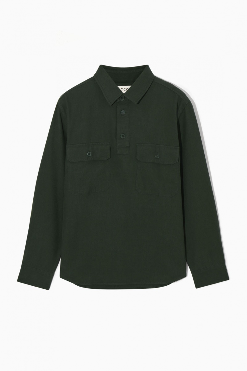 Camasa COS Half-Placket Utility Overshirt Barbati Verzi Inchis | Romania-576VROTYH