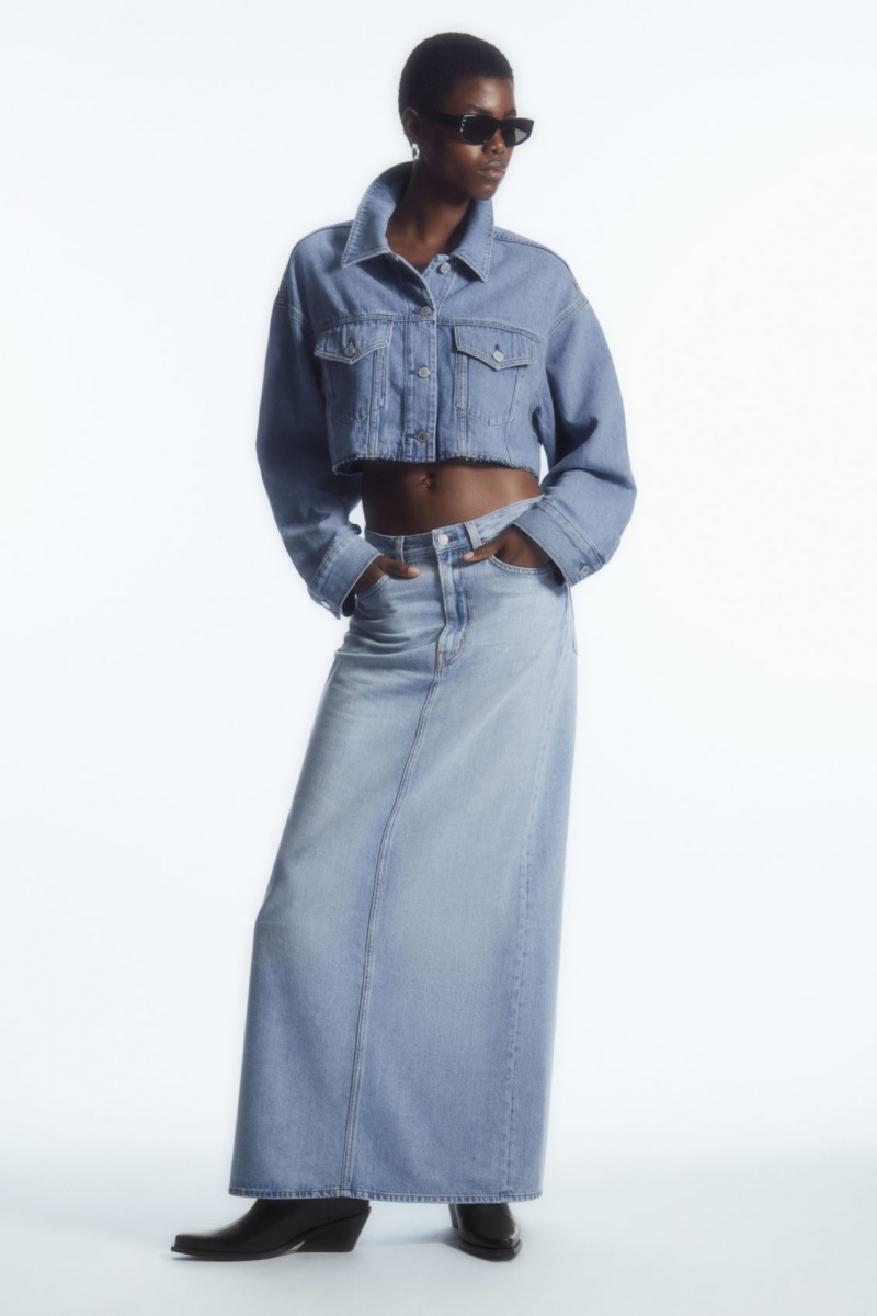 Camasa COS Oversized Cropped Denim Overshirt Dama Albastri Deschis | Romania-857XVKISJ