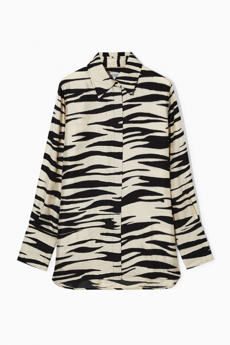 Camasa COS Oversized Zebra-Print Silk Dama Albi | Romania-519XWHAVE