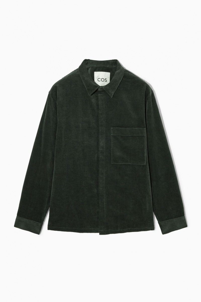 Camasa COS Utility-Stil Corduroy Overshirt Barbati Verzi Inchis | Romania-064XOWCGJ