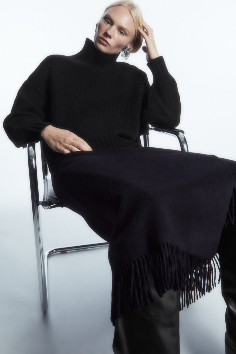 Fusta COS Fringed Lână Midi Wrap Dama Bleumarin | Romania-398QMSVWP