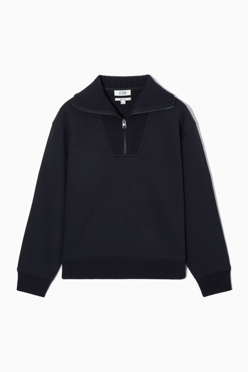 Hanorac COS Funnel-Neck Half-Zip Barbati Bleumarin | Romania-610ONTGSP