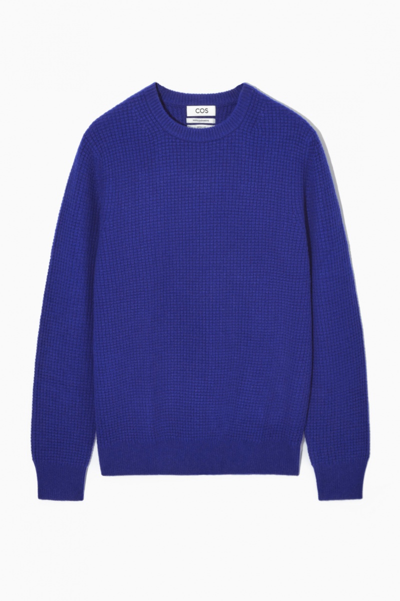 Jumpers COS Waffle-Knit Pure Cashmere Barbati Albastri Deschis | Romania-095XQJOFR