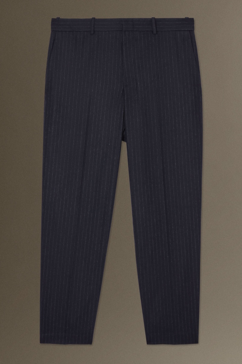 Pantaloni COS Cropped Pinstriped Lână Drept Barbati Bleumarin | Romania-518NHPALE