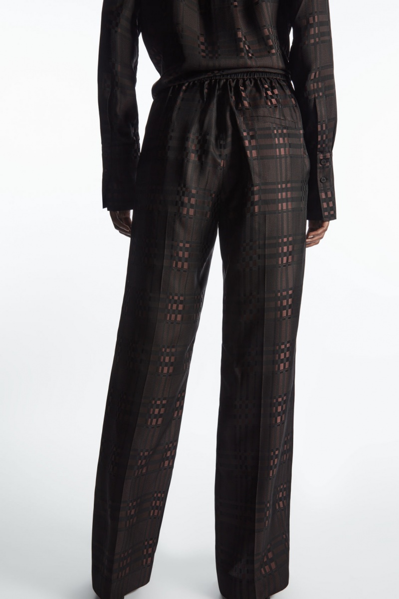 Pantaloni COS Drept-Leg Checked Jacquard Dama Maro Negrii | Romania-578GJLOZD