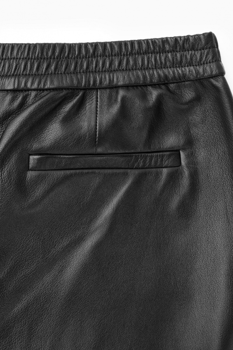 Pantaloni COS Drept-Leg Elasticated Piele Dama Negrii | Romania-461UYIKZW