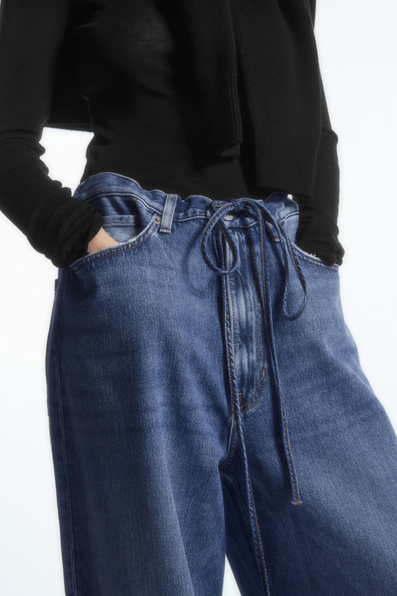 Pantaloni COS Largi-Leg Drawstring Denim Dama Albastri | Romania-371XWEHSO