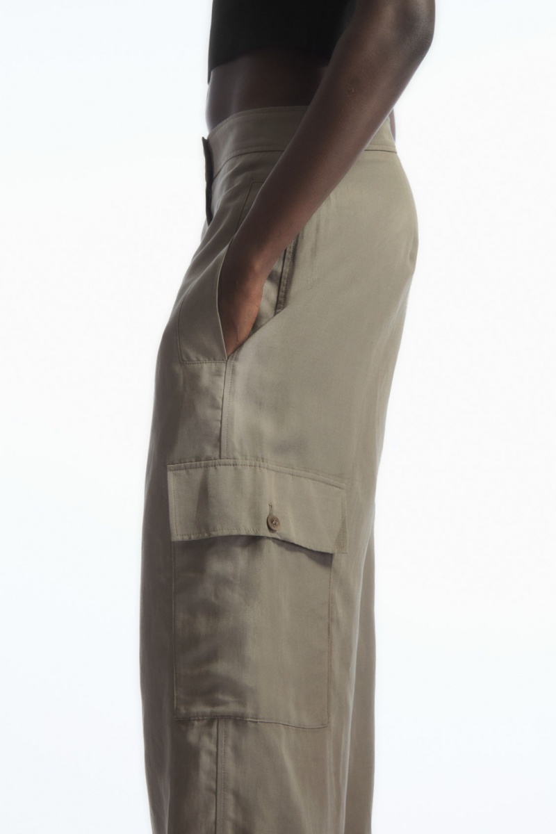 Pantaloni COS Largi-Leg Linen-Blend Cargo Dama Gri | Romania-168KBINMP