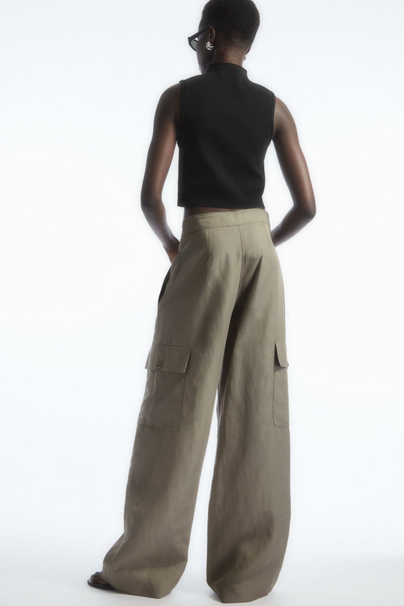 Pantaloni COS Largi-Leg Linen-Blend Cargo Dama Gri | Romania-168KBINMP