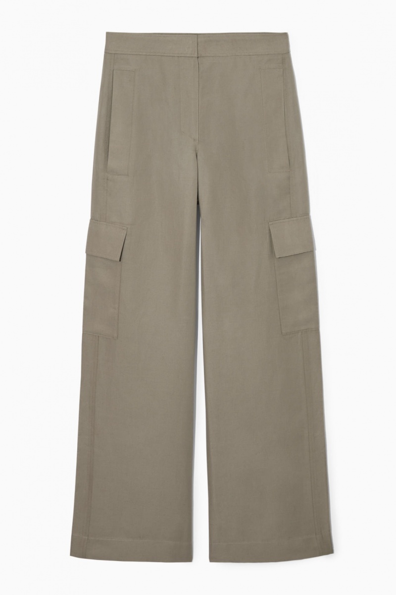 Pantaloni COS Largi-Leg Linen-Blend Cargo Dama Gri | Romania-168KBINMP