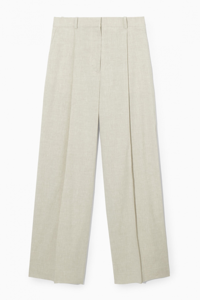 Pantaloni COS Linen-Blend Largi-Leg Tailored Dama Bej | Romania-210LKGQSY