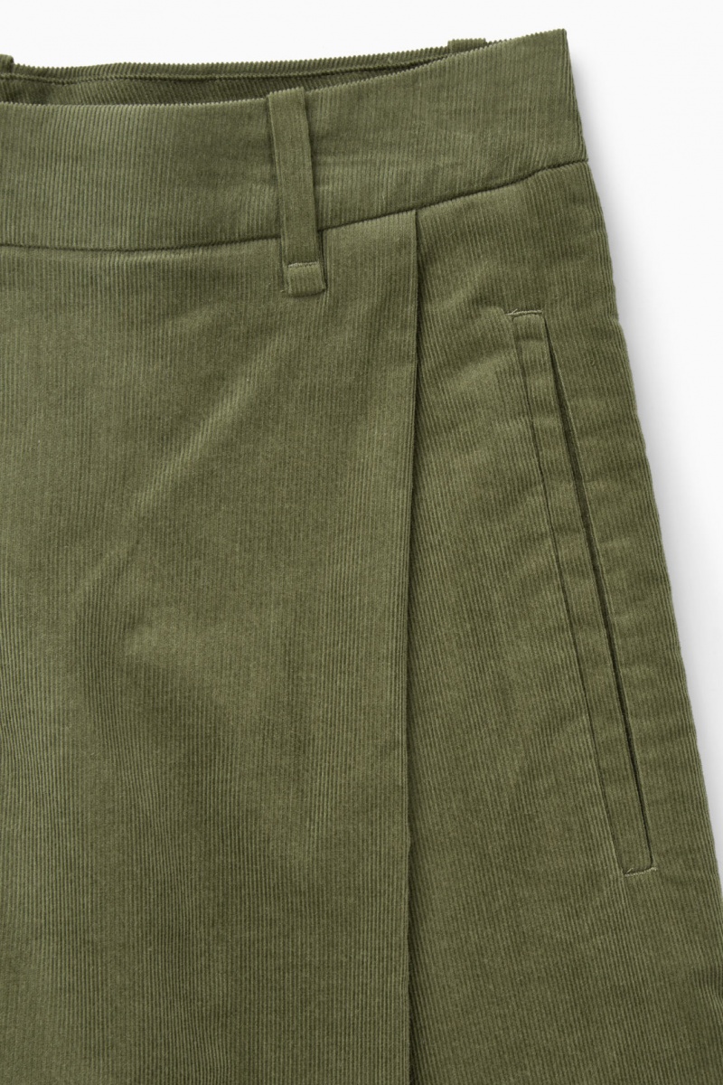 Pantaloni COS Plisat Barrel-Leg Corduroy Dama Kaki Inchis | Romania-804KEZSWC