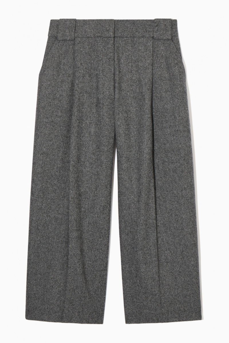 Pantaloni COS Tailored Lână-Flannel Culottes Dama Albi Negrii | Romania-723SHDAER