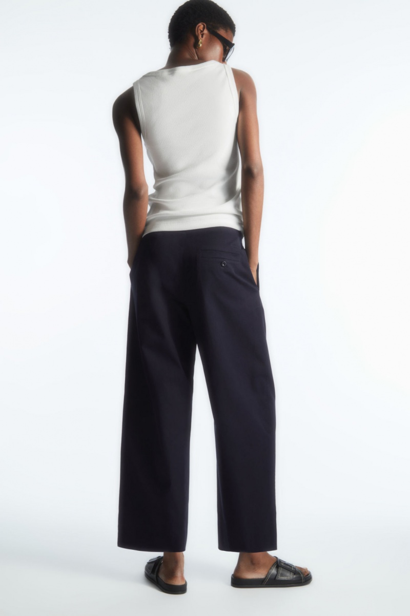 Pantaloni Chino COS Plisat Barrel-Leg Twill Dama Bleumarin | Romania-036VOGDQM