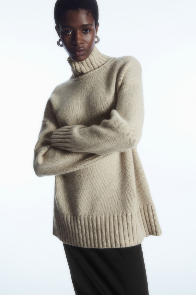 Pulovere COS Funnel-Neck Pure Cashmere Dama Albi | Romania-217BWKARQ