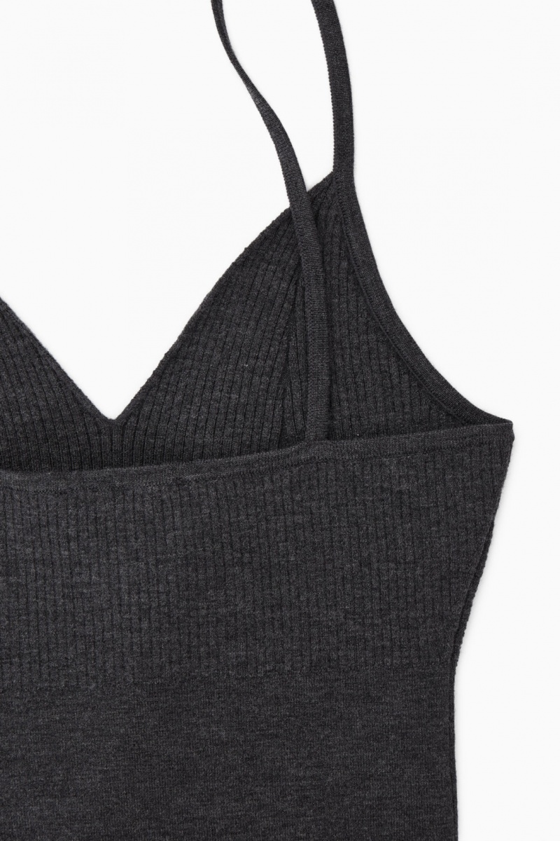 Sutiene COS Cu Nervuri-Knit Merino Lână Bralette Dama Gri Inchis | Romania-391ISBJZF