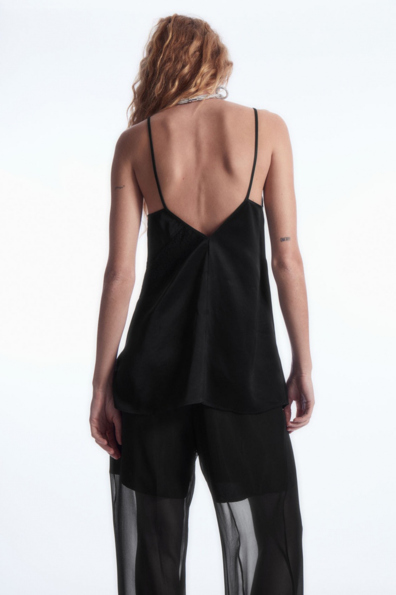 Topuri COS Asymmetric Dantela-Trimmed Satin Camisole Dama Negrii | Romania-309MNFVSC