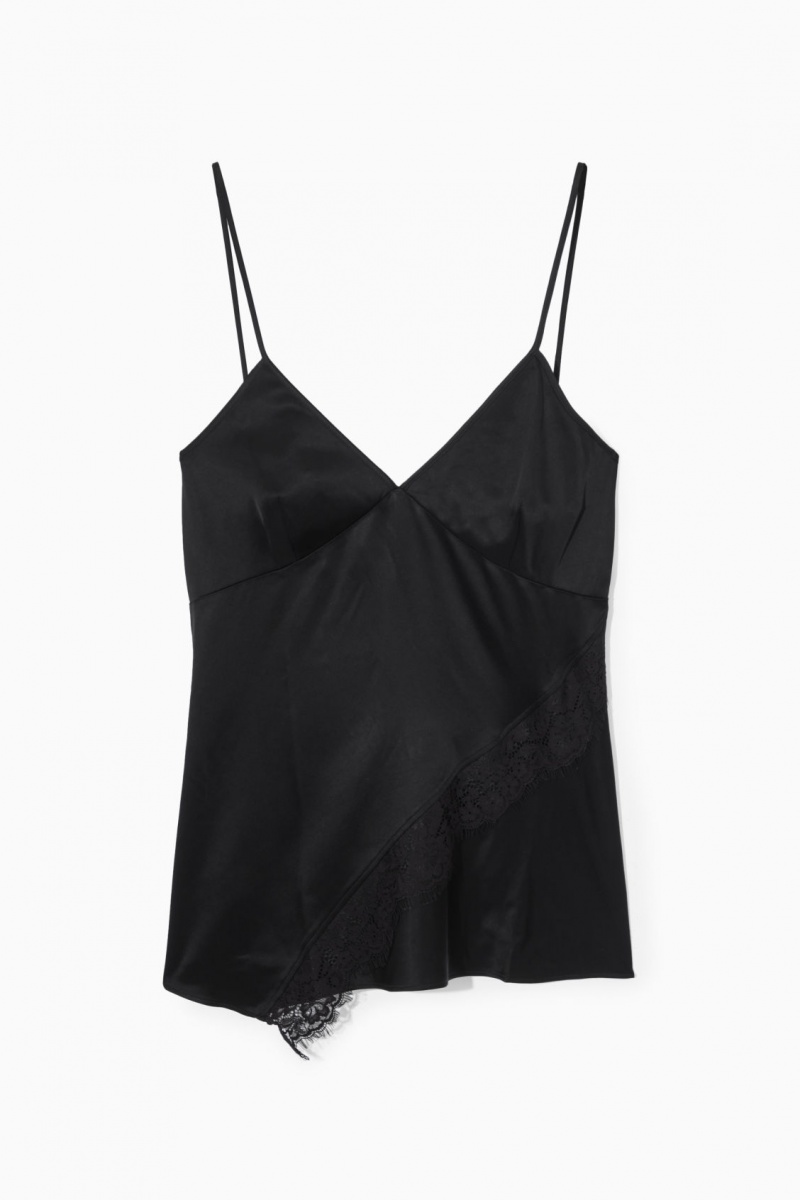 Topuri COS Asymmetric Dantela-Trimmed Satin Camisole Dama Negrii | Romania-309MNFVSC