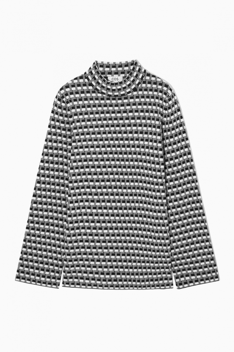 Topuri COS Checked Jacquard-Knit High-Neck Dama Negrii | Romania-721PCHDNG