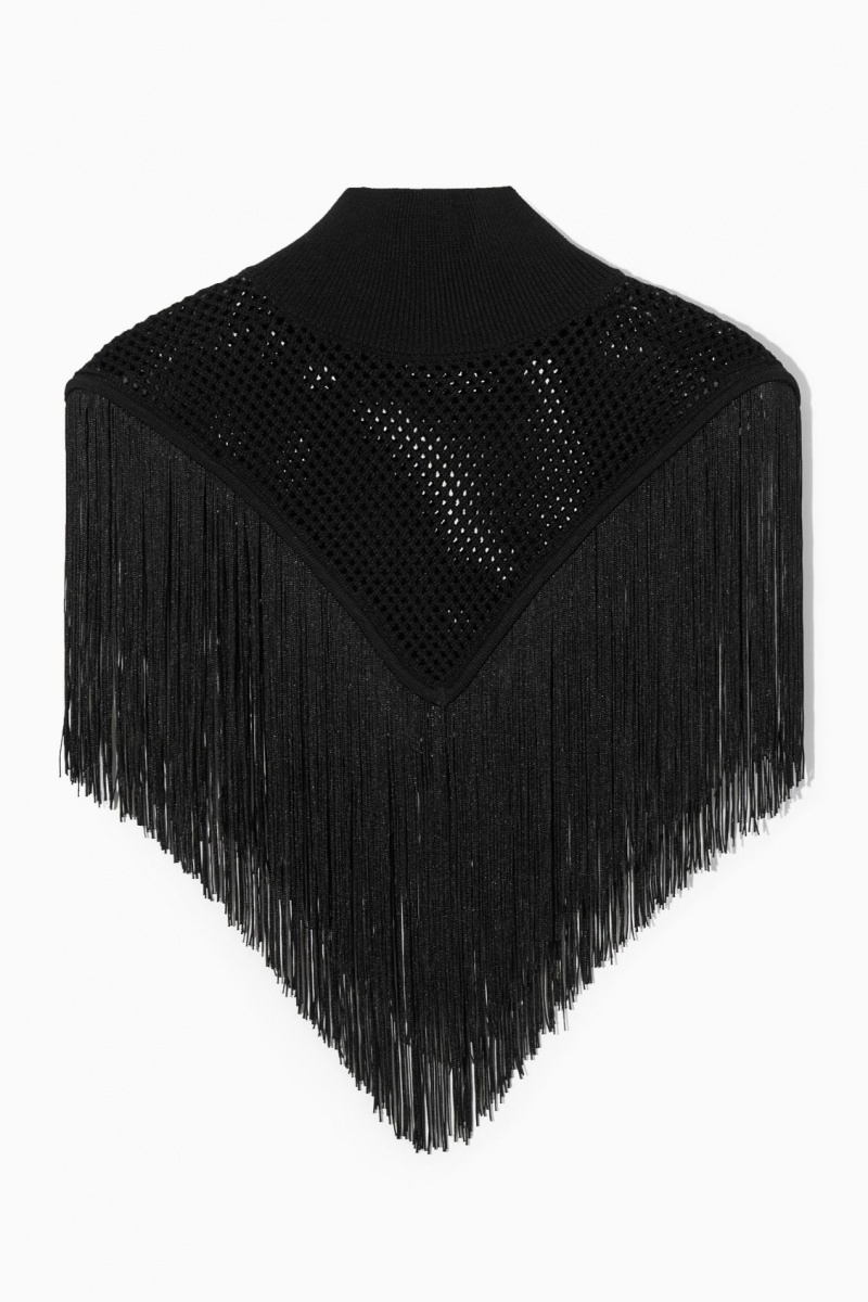 Topuri COS Fringed Open-knit Cape Dama Negrii | Romania-413DFWCBL