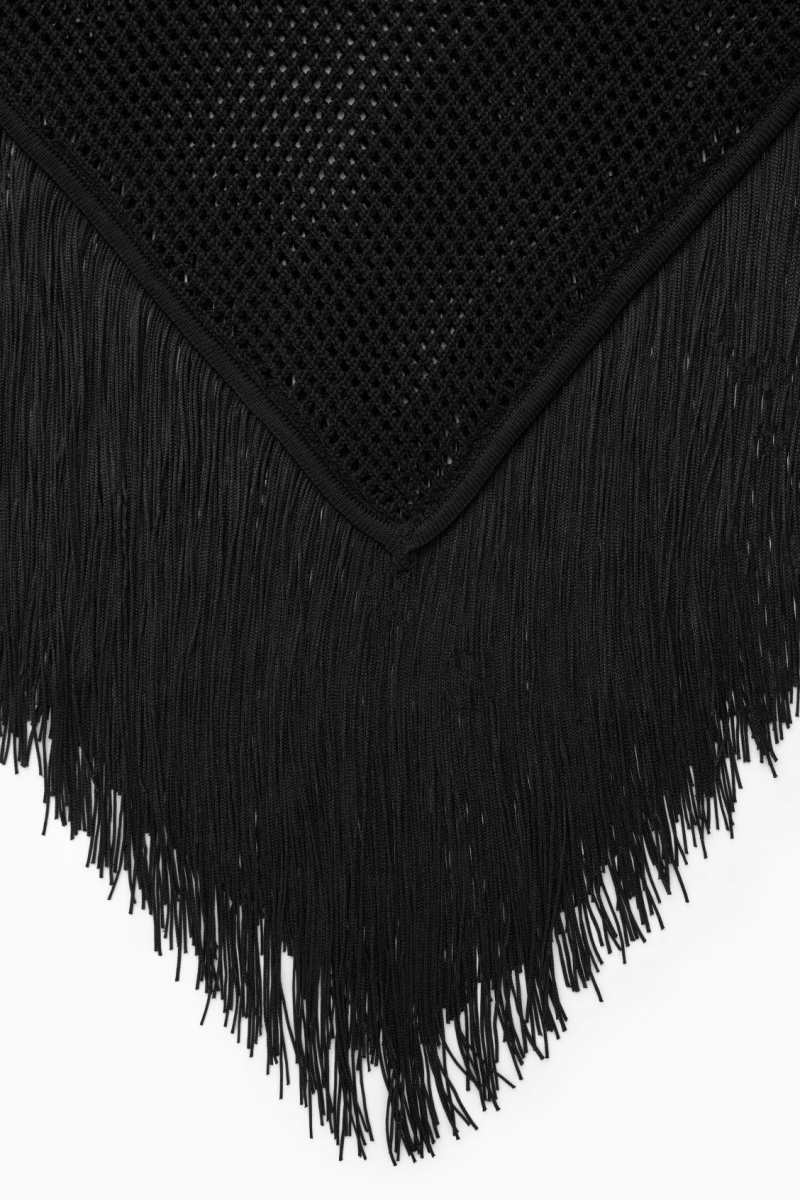 Topuri COS Fringed Open-knit Cape Dama Negrii | Romania-413DFWCBL