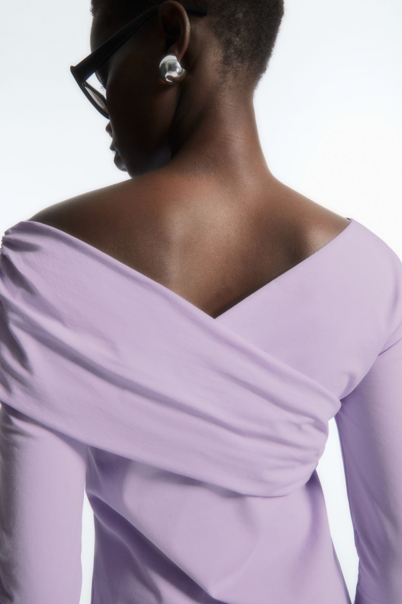 Topuri COS Gathered Off-The-Shoulder Asymmetric Dama Violet Deschis | Romania-485OKFCNT