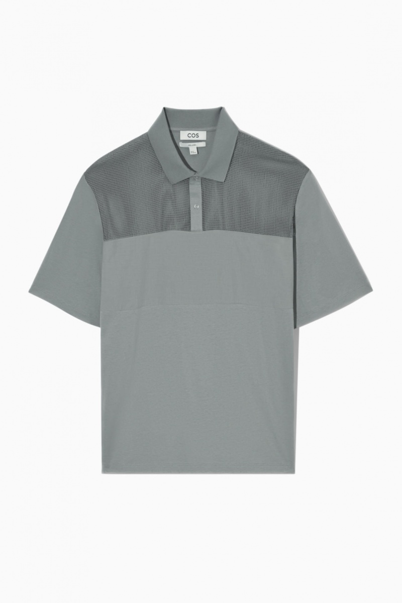 Tricouri Polo COS Mesh-Panel Barbati Gri | Romania-920SINHBC